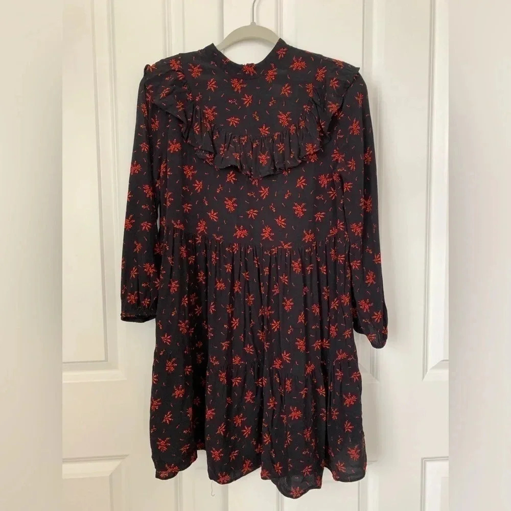 Zara Goth Cottage Core Witchy ruffle dress black red XSmall Fairy Whimsy - Picture 2 of 8